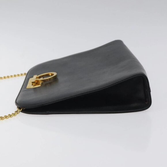 Salvatore Ferragamo Gancini Chain Shoulder Bag Leather Black Gold - Picture 4 of 16
